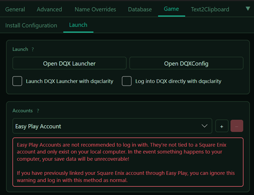 dqxclarity Launch tab