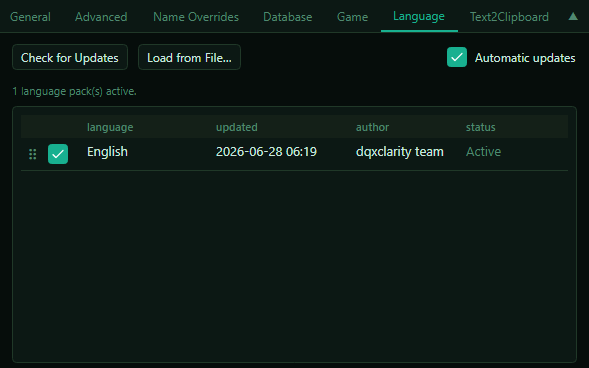 dqxclarity Launch tab