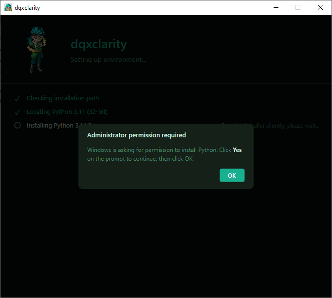 Python install prompt in dqxclarity