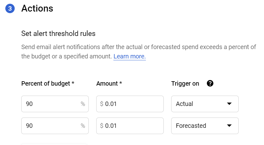 Alert threshold actions