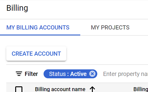 Create billing account button
