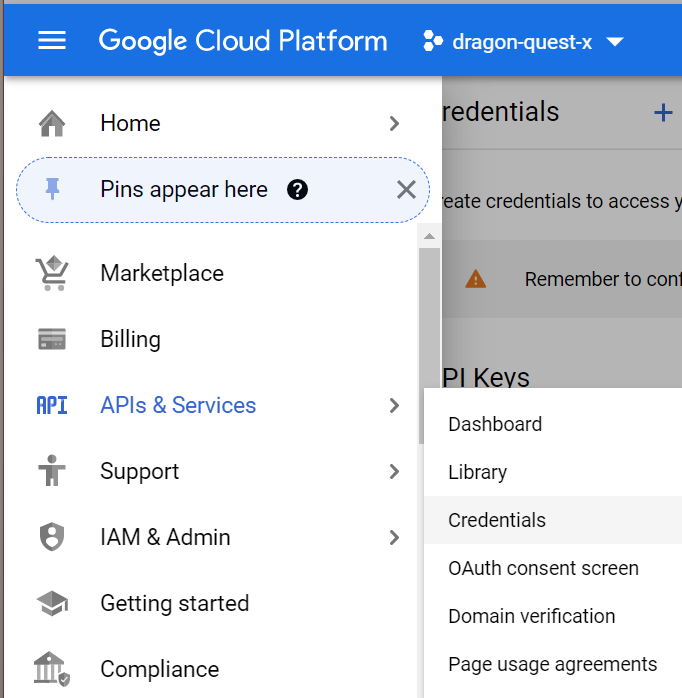 Navigate to Credentials