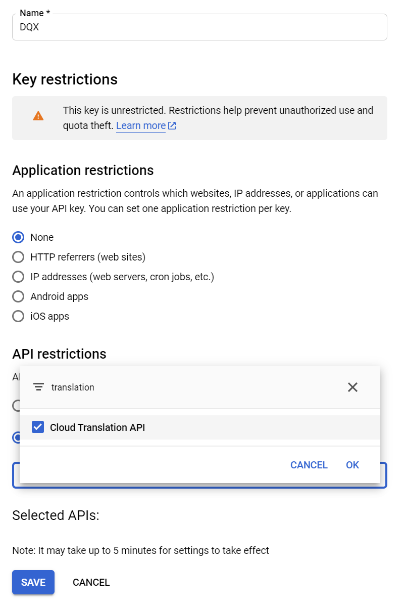 API key restrictions