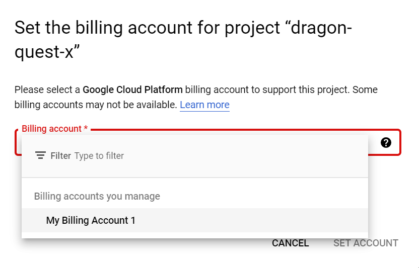 Select your billing account